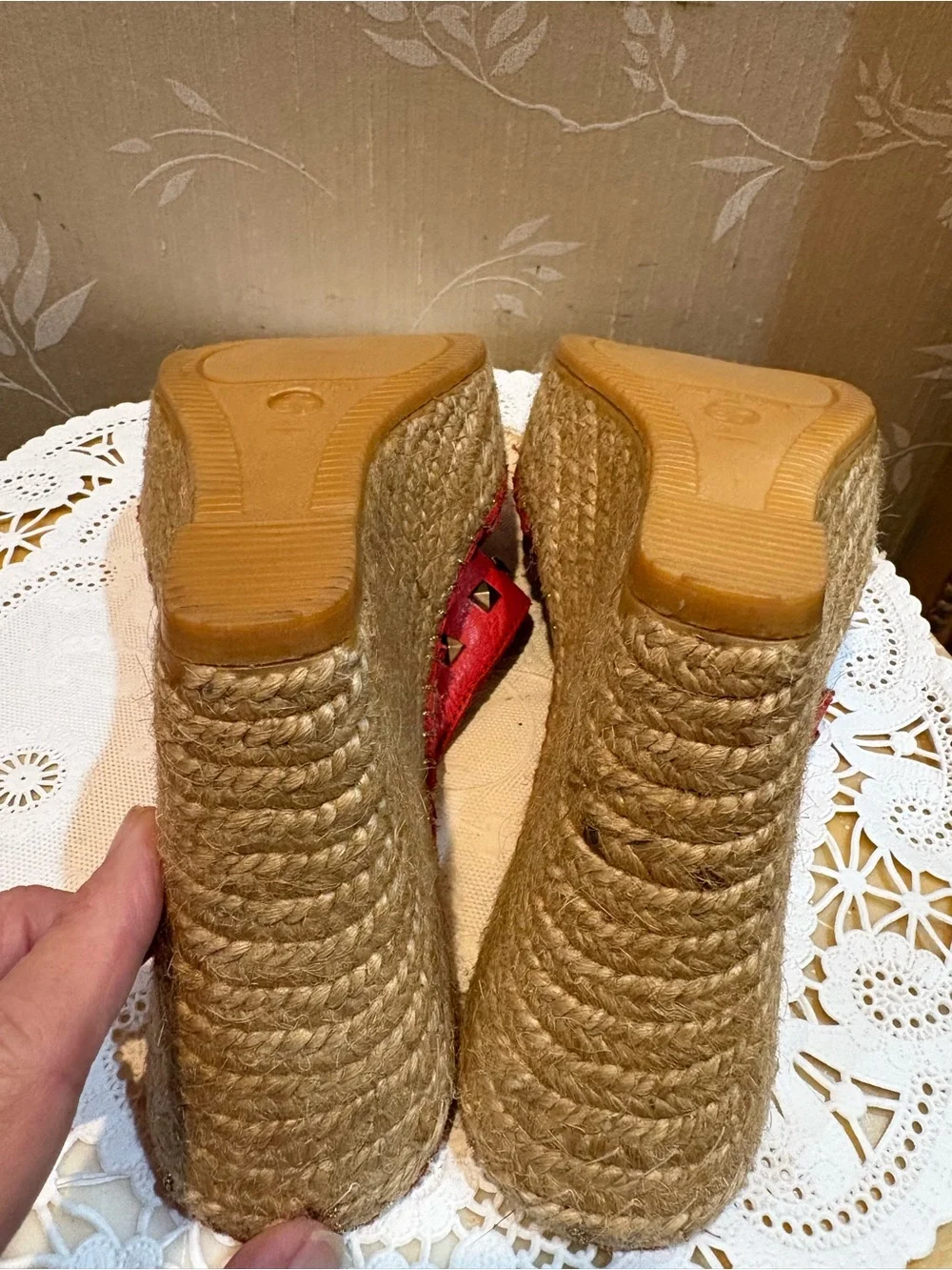 Andre Assous Red Studded Espadrille Wedge Sandals